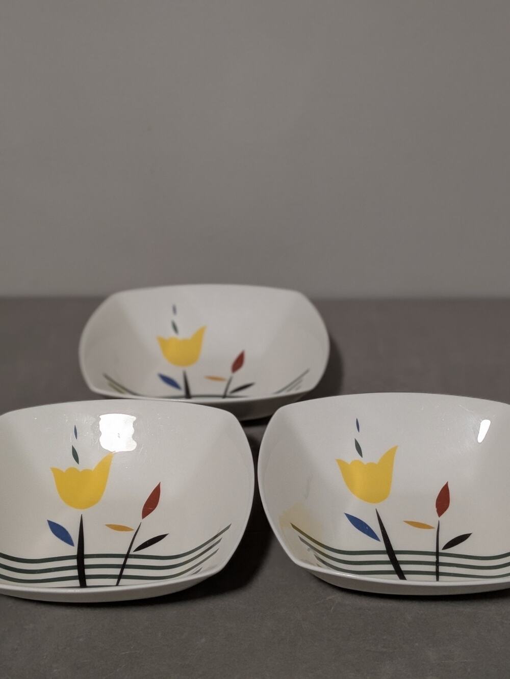 Vintage Mikasa Charisma Floral Square Bowls Set of 3 Soup Cereal MCM AN019